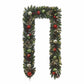 CGH 9ft Pre-Lit Christmas Garland | 90 Warm White LEDs | Twinkling & Steady Mode | Timer | 2.7m | Metallic & Red