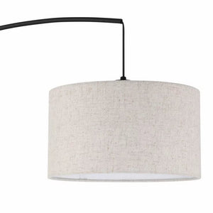 Bridgeport Designs Madrid Arc Floor Lamp | Tan Linen Shade | Steel Base | Foot Switch | Black | H182.9cm