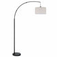 Bridgeport Designs Madrid Arc Floor Lamp | Tan Linen Shade | Steel Base | Foot Switch | Black | H182.9cm