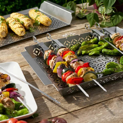 Henckels 8-Piece BBQ Grill Set | Stainless Steel Skewers, Basket & Grill Topper | Dishwasher Safe