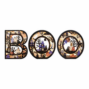 Light-Up Wooden BOO Letters | 3 pack | LED Illuminated | Laser-Cut | Halloween Decoration | 30cm