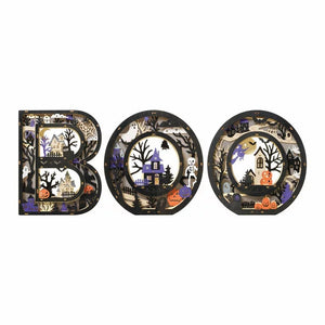 Light-Up Wooden BOO Letters | Set of 3 | LED Illuminated | Laser-Cut | Halloween Decoration | 30cm