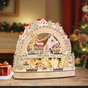 Wooden LED Advent Calendar | Alpine Winter Scene | Sliding Countdown Star | Warm LED Lights | Batteries Included