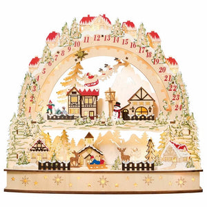 Wooden LED Advent Calendar | Alpine Winter Scene | Sliding Countdown Star | Warm LED Lights | Batteries Included