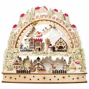 Wooden LED Advent Calendar | Alpine Winter Scene | Sliding Countdown Star | Warm LED Lights | Batteries Included