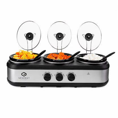 Gourmet Triple Slow Cooker | 7.1L Warming Station, Silver