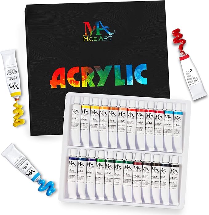 MozArt Acrylic Paint Set – 24 Rich Colours, 12ml Tubes image 0