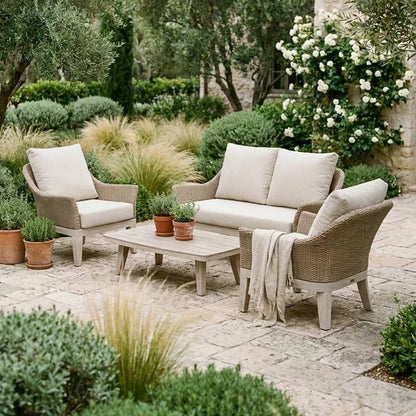 Kettler Avora 4-Seat Outdoor Lounge Set | 2 Armchairs + Sofa + Coffee Table | RainSafe Cushions | Cream