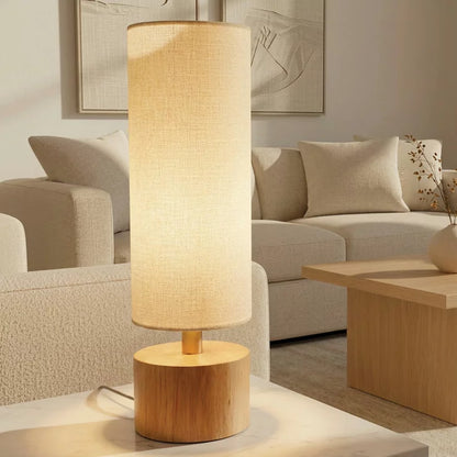 Adesso Brayden Table Lamp | Rubberwood Base | Beige Fabric Shade | E27 | H68.6cm | Natural