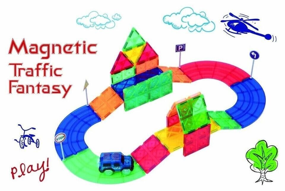 Mag-Genius Magnetic Building Block Tiles 33 Pc 3D Race Car Track Set image 2
