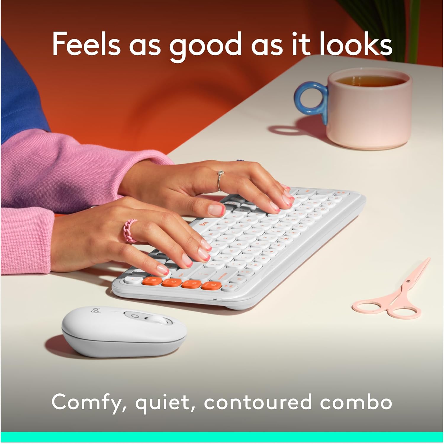 Logitech POP ICON Bluetooth Keyboard and Mouse Combo – White Orange image 1