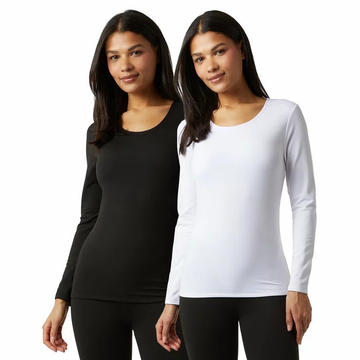 32 Degrees Heat Neo Plush Base Layer Top 2 Pack in Black & White Or Brown & Cream
