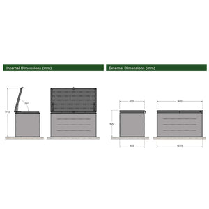 Stone Garden 5Ft 2" X 2Ft 8" (1.6 X 0.8M) 1,200 Litre Steel Deck Box in Green