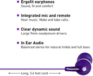 Panasonic Earphones  Earbud Microphone Purple image 1