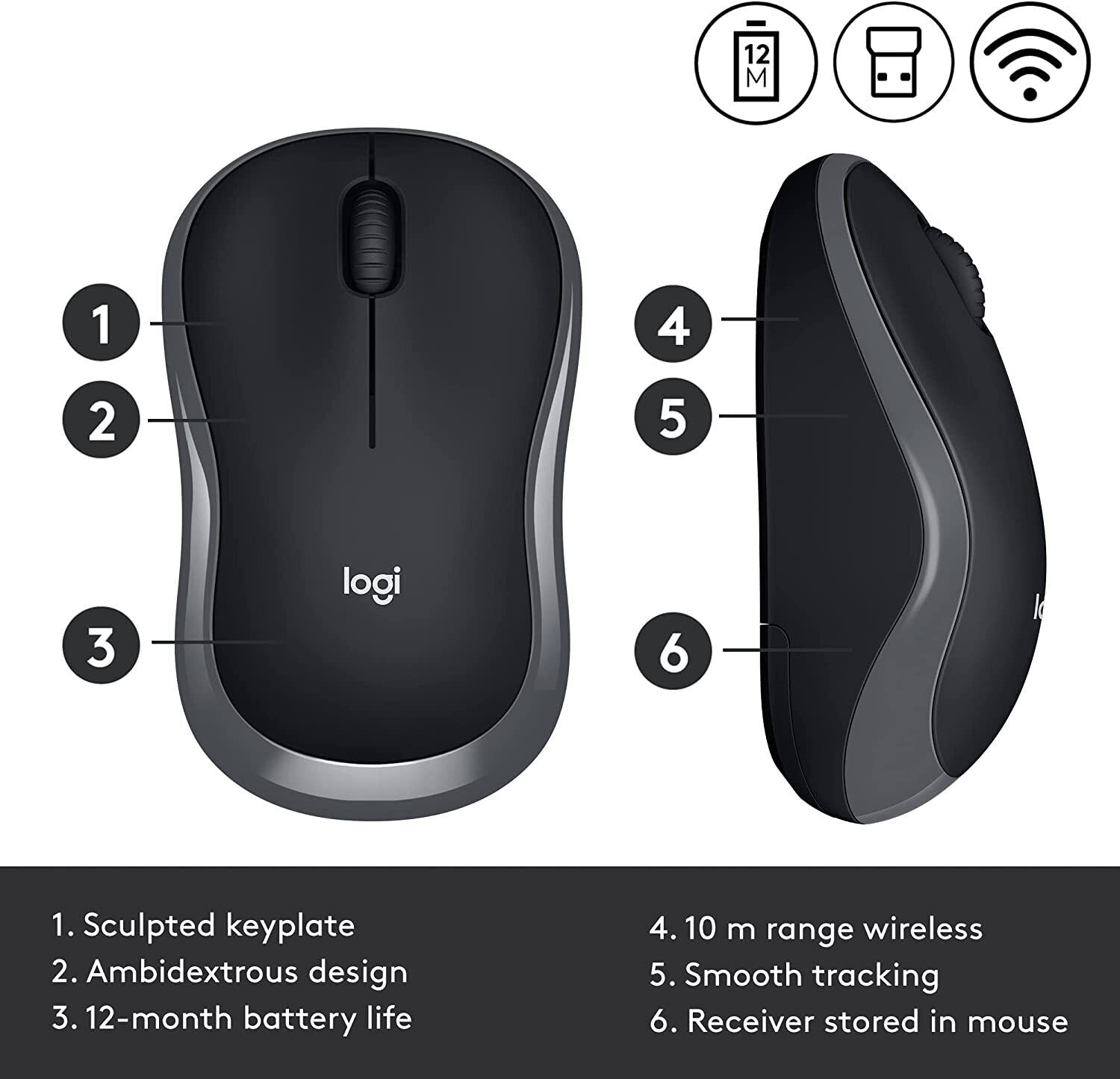 Logitech M185 Wireless Mouse Grey image 3