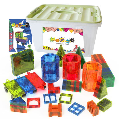 Mag-Genius Magnetic Building Block Tiles with Cylinder Shaped Pieces 143pc image 0