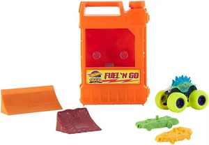 Hot Wheels Monster Trucks Fuel N' Go Playset | Motosaurus & 2 Crushed Cars | 1:64 Scale | Ages 4-8