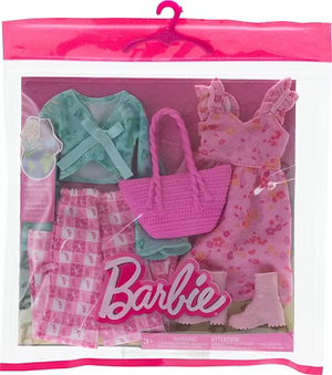Barbie Cottage‑Core Outfit Set – Floral Dress, Gingham Pants & Accessories