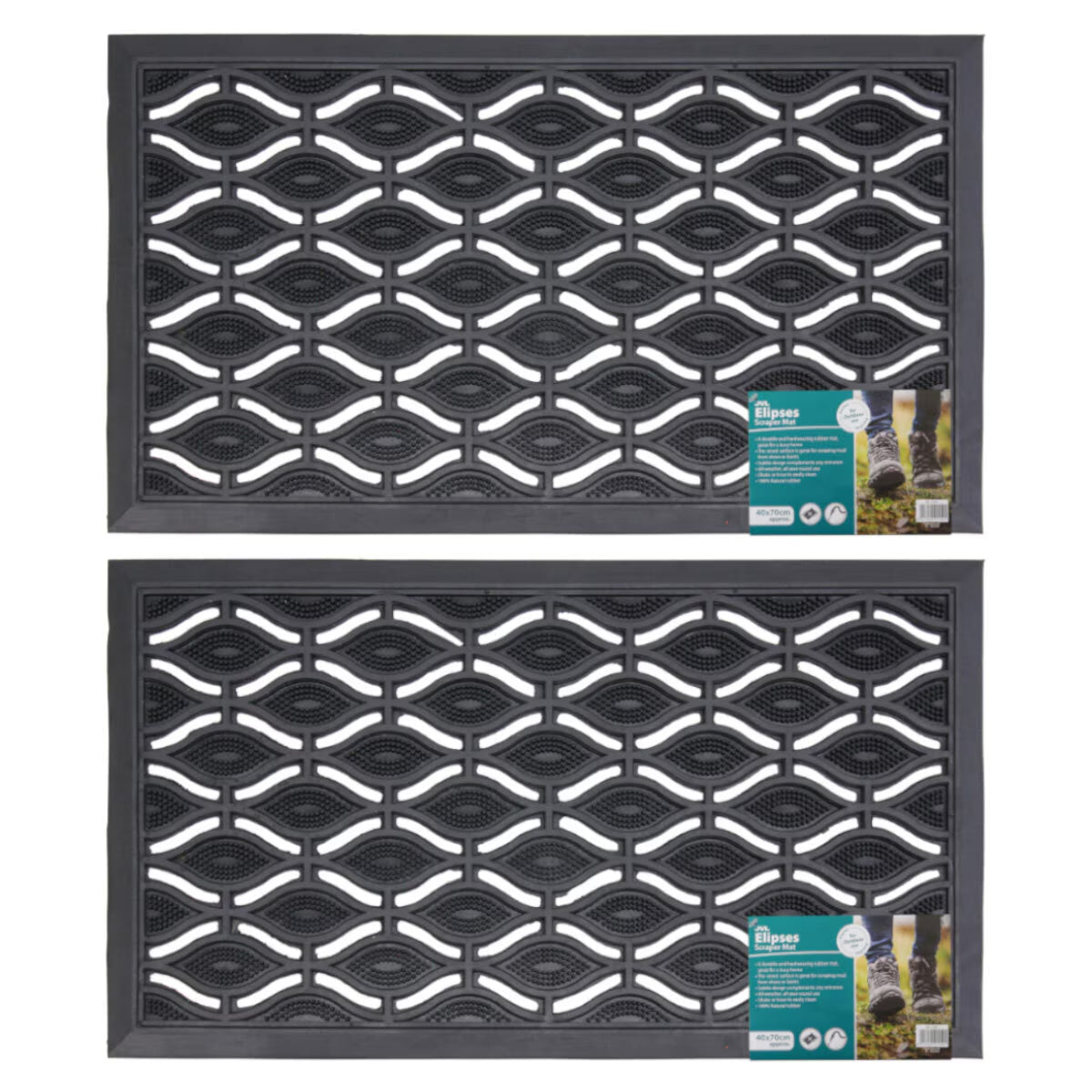 JVL Elipses Eyes Rubber Door Mat, 40 X 70 Cm - 2 Pack image 0