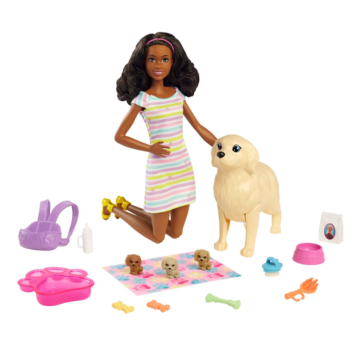 Barbie Pets Doll & Newborn Pups Playset with Mom Dog, 3 Colour-Change Puppies image 0