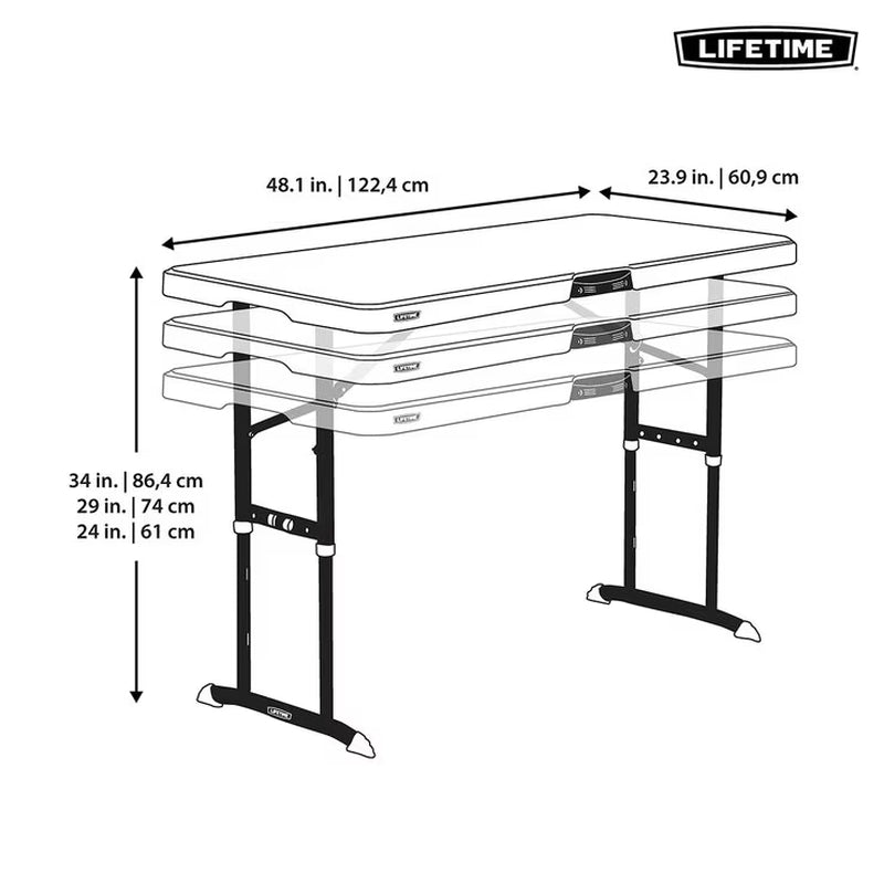 Lifetime 4Ft Adjustable Height Nesting Commercial Grade Table