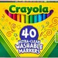 Marqueurs lavables à pointe fine Crayola Ultra-Clean, paquet de 40
