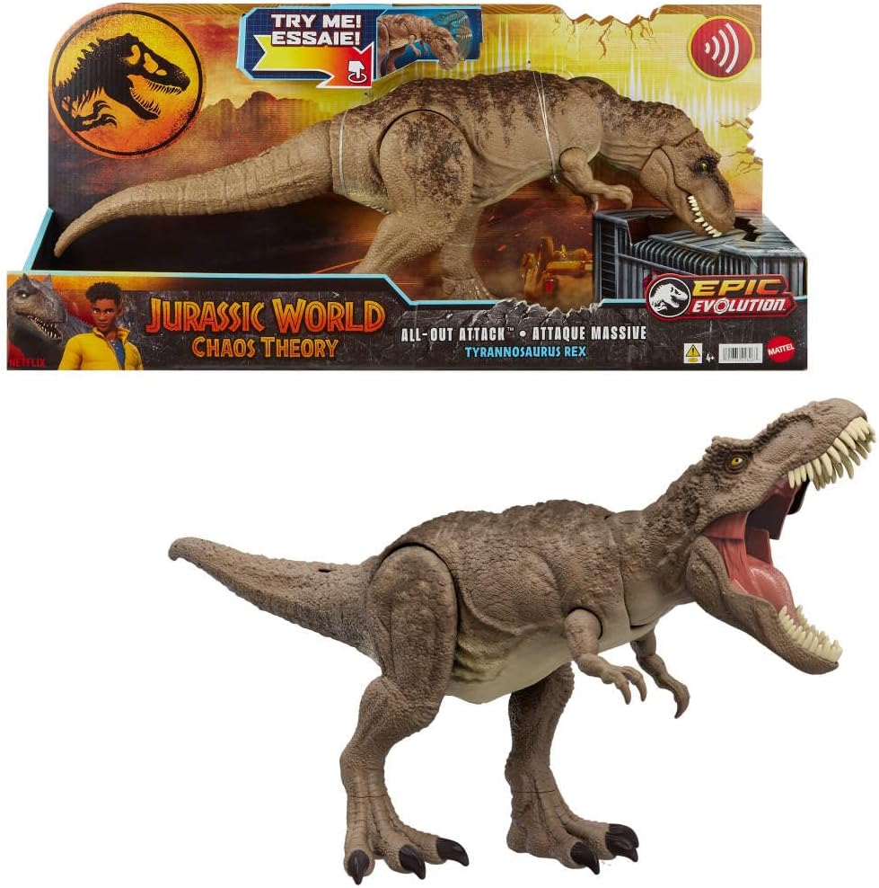 Figurine articulée de dinosaure T-Rex Jurassic World de Mattel : Attaque totale