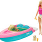 Coffret Barbie Poupée et Bateau Jouet avec Chiot et Accessoires