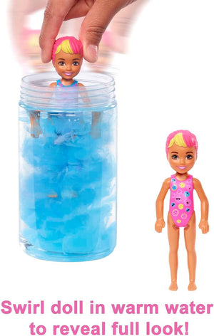 Poupée Barbie Chelsea Color Reveal, 6 surprises, motif tie-dye néon