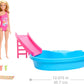 Coffret Barbie Poupée et Piscine, comprenant piscine, toboggan, serviette et accessoires pour boissons