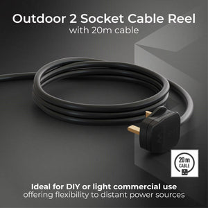 Masterplug 20M Weatherproof Cable Reel with 2 X IP54 Sockets