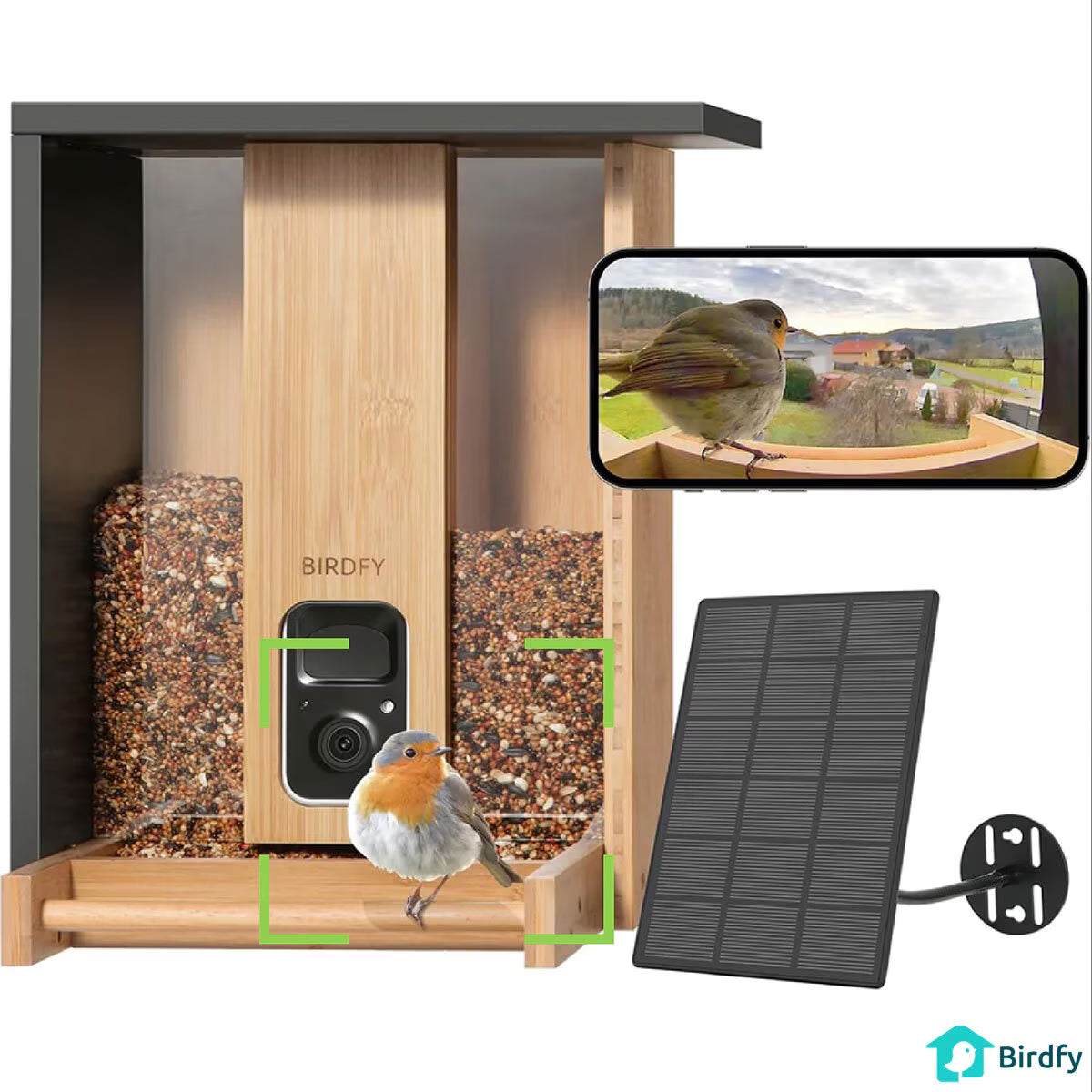 Birdfy Bamboo Bird Feeder with Camera & Solar Panel image 0