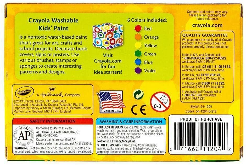 Crayola Washable Kids Paint Set Pack of 6 Bottles 2oz image 8
