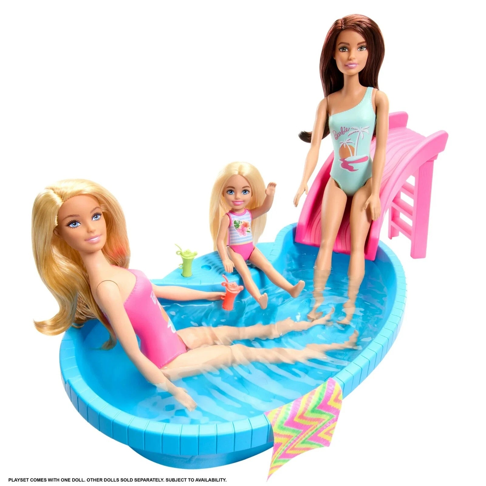 Barbie Doll & Pool Playset, with Pool, Slide, Towel & Drink Accessories image 0
