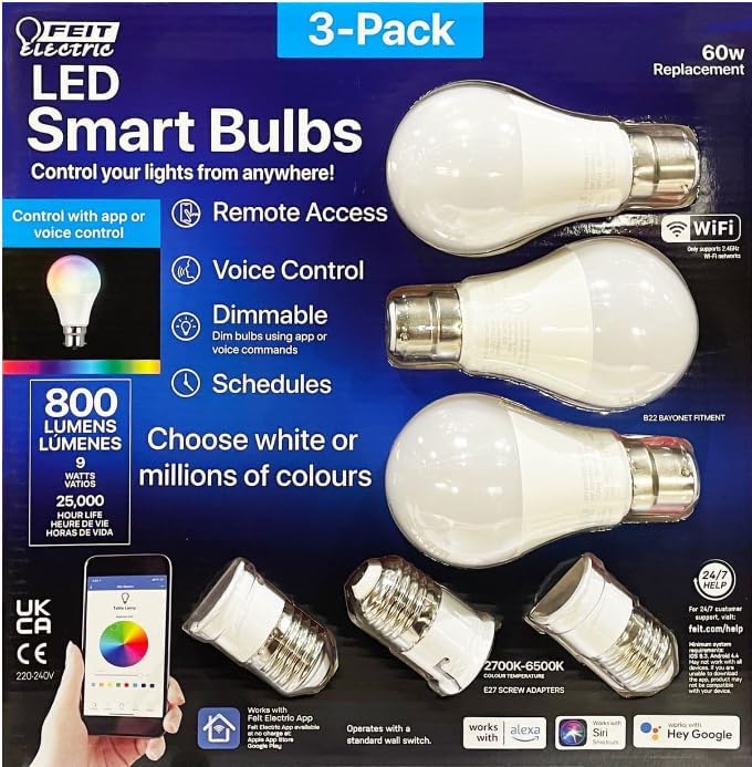 FEIT Colour Changing Smart Wi-Fi LED Bulb 3 Pack E27/B22 800 Lumens image 0