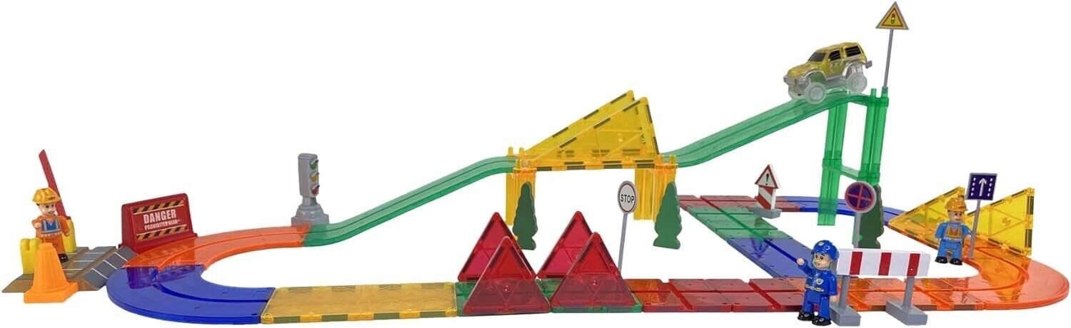 Mag-Genius Magnetic Building Block Tiles 33 Pc 3D Race Car Track Set image 5