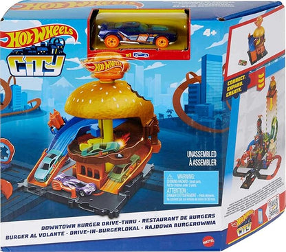 Hot Wheels Toy Car Track Set, City Burger Drive-Thru Playset image 0
