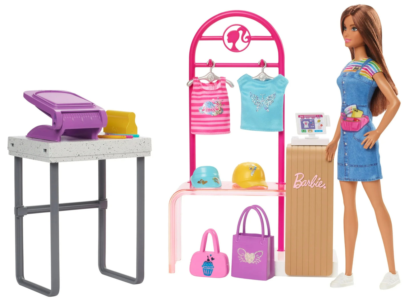 Barbie Make & Sell Boutique Playset with Brunette Doll, Foil Design Tools image 0