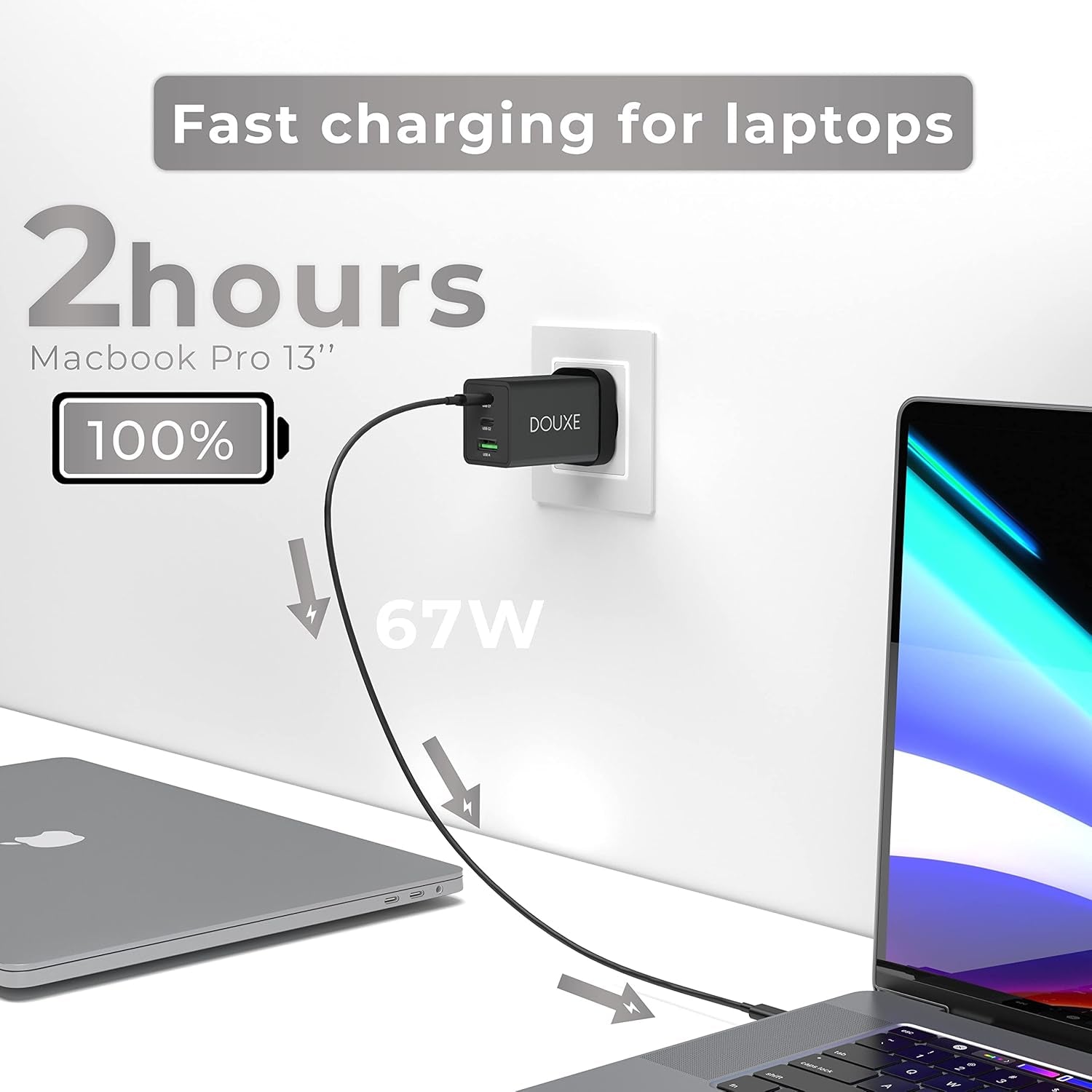 USB C Charger Plug (Parvus 67W), PPS 3-Port Fast Compact USB C Charger, Gan Charger for Macbook Pro/Air, Galaxys21/S22, Dell XPS, Iphone 14 and More