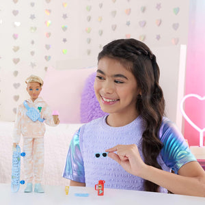 Barbie Dream Besties Doll and Accessories, Ken Posable Fashion Doll with Removable Fashions & Blonde Hair, 9 Summer & Skateboard Themed Pieces, JDD75