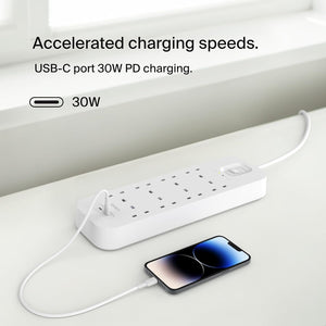 8-Outlet Surge Protector Power Strip, Wall-Mountable with 8 AC Outlets, 2M Power Cord, & Green Indicator Light - 2 USB-C Ports W/Usb-C PD Fast Charging - 900 Joules of Protection
