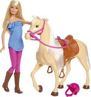 Coffret Barbie Poupée et Cheval, Cheveux Blonds avec Accessoires