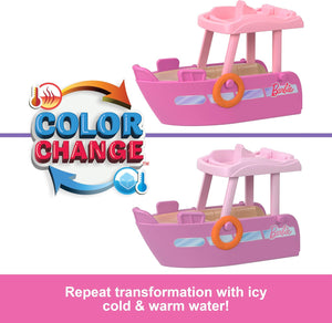 Mini coffret de jeu Barbie Land à collectionner avec une poupée de 3,8 cm et un bateau de rêve