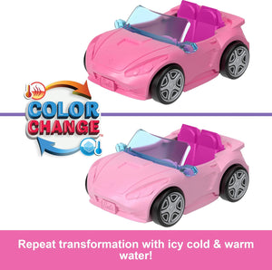 Mini coffret de jeu Barbie Land à collectionner avec une poupée de 3,8 cm et une voiture décapotable