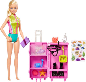 Poupée Barbie biologiste marine et accessoires Laboratoire mobile