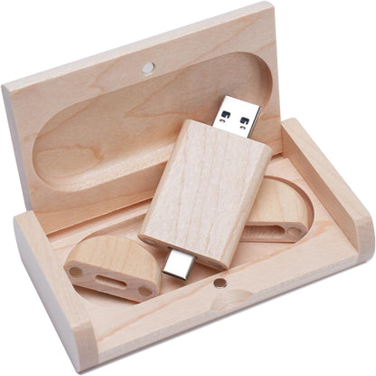 Wooden 2-in-1 USB Flash Drive | USB-A & USB-C | USB 3.0 | OTG Android Compatible