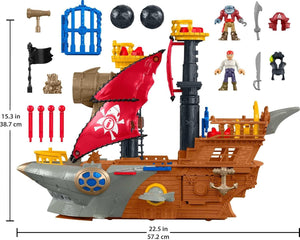 Imaginext Shark Bite Pirate Ship Playset | 2 Pirate Figures | Power Pad Action | Fisher-Price