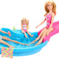 Coffret Barbie Poupée et Piscine, comprenant piscine, toboggan, serviette et accessoires pour boissons