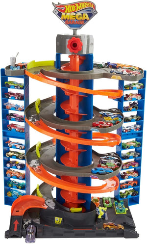 Hot Wheels City Mega Garage Playset | 4-Level | Corkscrew Elevator | Stores 60+ Cars | Includes 1 Car | Ages 4+