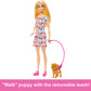 Poupée Barbie avec un chiot en peluche et un chien en fauteuil roulant